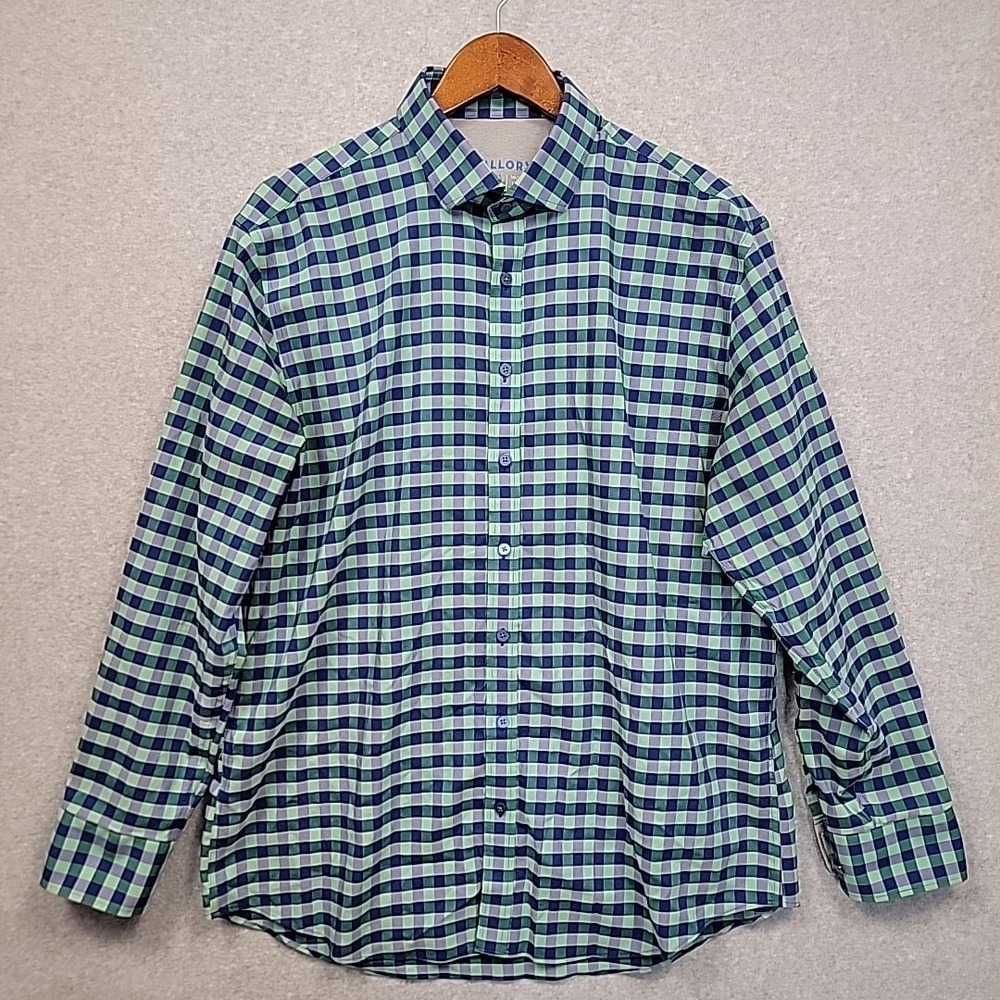 TWILLORY Shirt Mens 17.5 34/35 Blue Green Check‎ Performance Preppy Tailored Fit